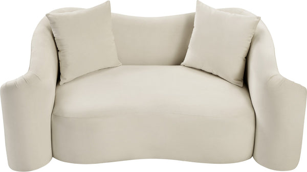 Meridian Furniture Destin Curved Velvet Loveseat with Plush Cushions and Sculpted Frame for Modern Living Rooms Cream 44052Cream-L