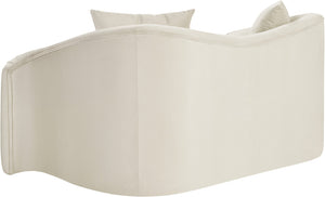 Meridian Furniture Destin Curved Velvet Loveseat with Plush Cushions and Sculpted Frame for Modern Living Rooms Cream 44052Cream-L