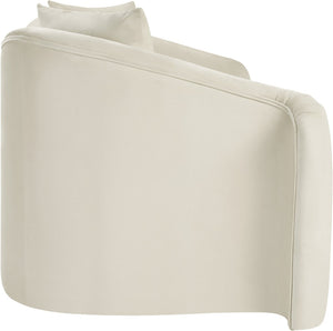 Meridian Furniture Destin Curved Velvet Loveseat with Plush Cushions and Sculpted Frame for Modern Living Rooms Cream 44052Cream-L