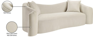 Meridian Furniture Destin Curved Velvet Sofa with Plush Deep Cushions for Modern Living Room Style and Comfort Cream 44052Cream-S