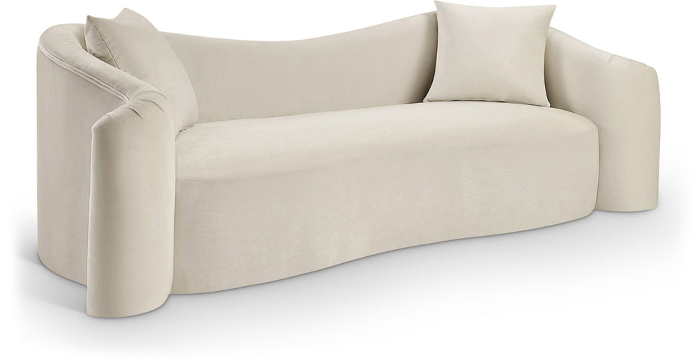 Meridian Furniture Destin Curved Velvet Sofa with Plush Deep Cushions for Modern Living Room Style and Comfort Cream 44052Cream-S