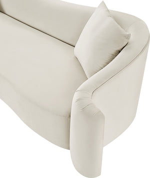 Meridian Furniture Destin Curved Velvet Sofa with Plush Deep Cushions for Modern Living Room Style and Comfort Cream 44052Cream-S