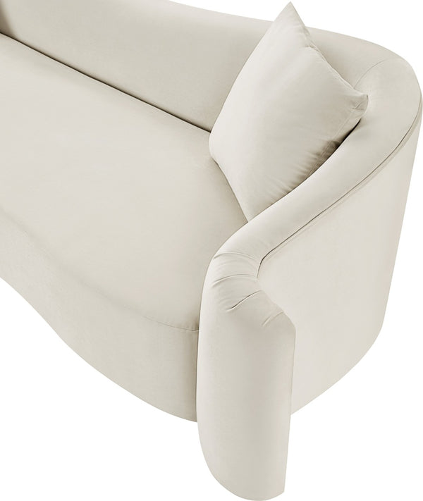 Meridian Furniture Destin Curved Velvet Sofa with Plush Deep Cushions for Modern Living Room Style and Comfort Cream 44052Cream-S