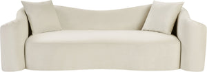 Meridian Furniture Destin Curved Velvet Sofa with Plush Deep Cushions for Modern Living Room Style and Comfort Cream 44052Cream-S