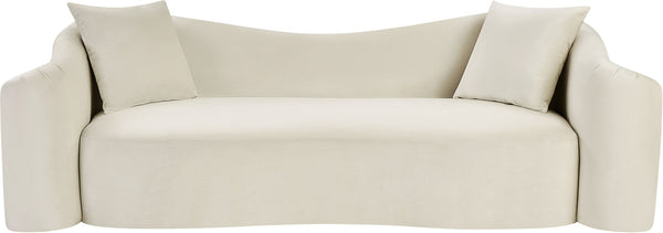 Meridian Furniture Destin Curved Velvet Sofa with Plush Deep Cushions for Modern Living Room Style and Comfort Cream 44052Cream-S