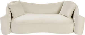 Meridian Furniture Destin Curved Velvet Sofa with Plush Deep Cushions for Modern Living Room Style and Comfort Cream 44052Cream-S