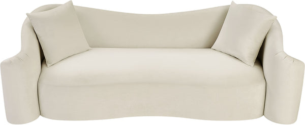 Meridian Furniture Destin Curved Velvet Sofa with Plush Deep Cushions for Modern Living Room Style and Comfort Cream 44052Cream-S