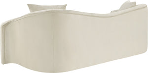 Meridian Furniture Destin Curved Velvet Sofa with Plush Deep Cushions for Modern Living Room Style and Comfort Cream 44052Cream-S