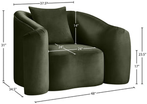 Meridian Furniture Destin Sculptural Velvet Accent Chair with Organic Curves for Modern Living Room Comfort Green 44052Green-C
