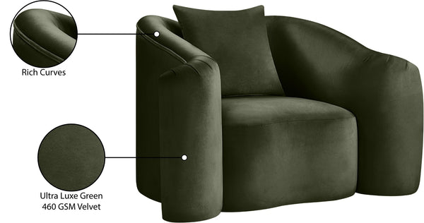 Meridian Furniture Destin Sculptural Velvet Accent Chair with Organic Curves for Modern Living Room Comfort Green 44052Green-C