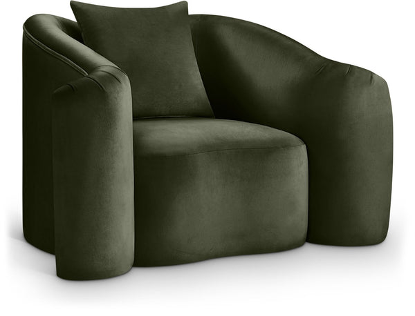 Meridian Furniture Destin Sculptural Velvet Accent Chair with Organic Curves for Modern Living Room Comfort Green 44052Green-C
