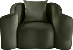 Meridian Furniture Destin Sculptural Velvet Accent Chair with Organic Curves for Modern Living Room Comfort Green 44052Green-C
