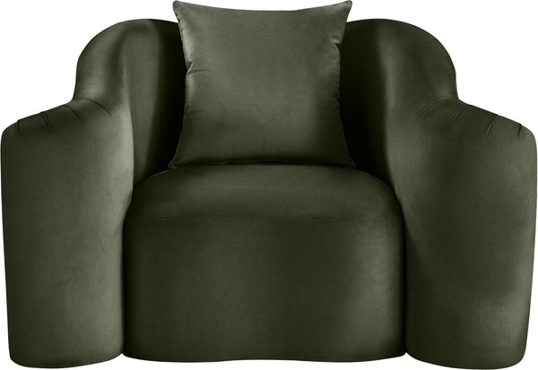 Meridian Furniture Destin Sculptural Velvet Accent Chair with Organic Curves for Modern Living Room Comfort Green 44052Green-C