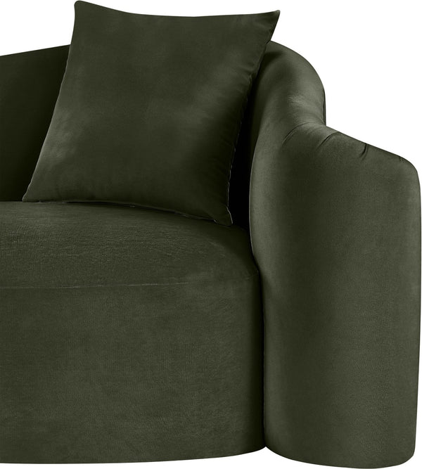 Meridian Furniture Destin Curved Velvet Loveseat with Plush Cushions and Sculpted Frame for Modern Living Rooms Green 44052Green-L