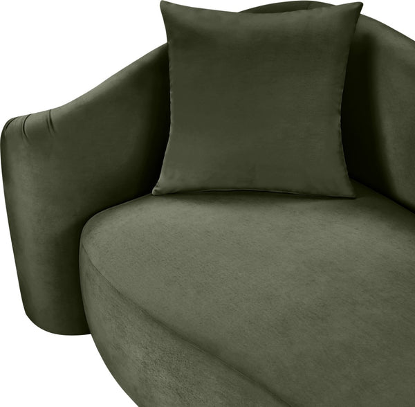 Meridian Furniture Destin Curved Velvet Loveseat with Plush Cushions and Sculpted Frame for Modern Living Rooms Green 44052Green-L