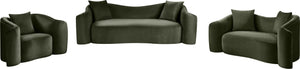 Meridian Furniture Destin Curved Velvet Loveseat with Plush Cushions and Sculpted Frame for Modern Living Rooms Green 44052Green-L