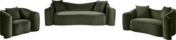 Meridian Furniture Destin Curved Velvet Loveseat with Plush Cushions and Sculpted Frame for Modern Living Rooms Green 44052Green-L