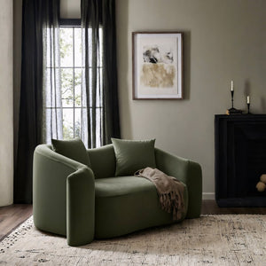 Meridian Furniture Destin Curved Velvet Loveseat with Plush Cushions and Sculpted Frame for Modern Living Rooms Green 44052Green-L