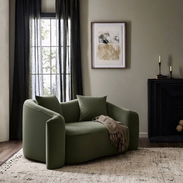 Meridian Furniture Destin Curved Velvet Loveseat with Plush Cushions and Sculpted Frame for Modern Living Rooms Green 44052Green-L