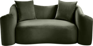 Meridian Furniture Destin Curved Velvet Loveseat with Plush Cushions and Sculpted Frame for Modern Living Rooms Green 44052Green-L