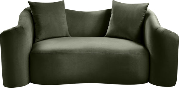 Meridian Furniture Destin Curved Velvet Loveseat with Plush Cushions and Sculpted Frame for Modern Living Rooms Green 44052Green-L