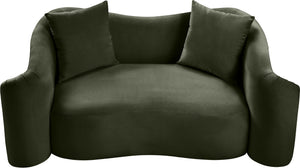 Meridian Furniture Destin Curved Velvet Loveseat with Plush Cushions and Sculpted Frame for Modern Living Rooms Green 44052Green-L