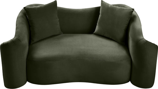 Meridian Furniture Destin Curved Velvet Loveseat with Plush Cushions and Sculpted Frame for Modern Living Rooms Green 44052Green-L