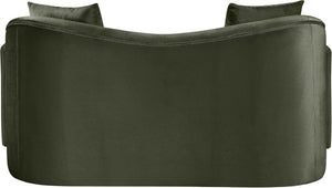 Meridian Furniture Destin Curved Velvet Loveseat with Plush Cushions and Sculpted Frame for Modern Living Rooms Green 44052Green-L