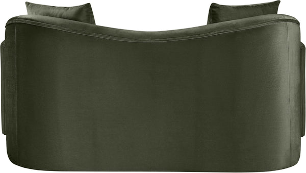 Meridian Furniture Destin Curved Velvet Loveseat with Plush Cushions and Sculpted Frame for Modern Living Rooms Green 44052Green-L
