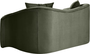 Meridian Furniture Destin Curved Velvet Loveseat with Plush Cushions and Sculpted Frame for Modern Living Rooms Green 44052Green-L