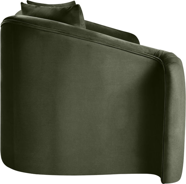 Meridian Furniture Destin Curved Velvet Loveseat with Plush Cushions and Sculpted Frame for Modern Living Rooms Green 44052Green-L