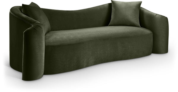 Meridian Furniture Destin Curved Velvet Sofa with Plush Deep Cushions for Modern Living Room Style and Comfort Green 44052Green-S
