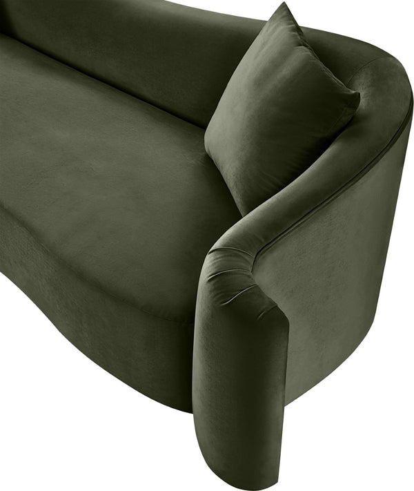 Meridian Furniture Destin Curved Velvet Sofa with Plush Deep Cushions for Modern Living Room Style and Comfort Green 44052Green-S