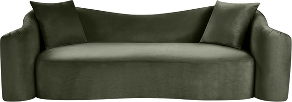 Meridian Furniture Destin Curved Velvet Sofa with Plush Deep Cushions for Modern Living Room Style and Comfort Green 44052Green-S