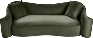 Meridian Furniture Destin Curved Velvet Sofa with Plush Deep Cushions for Modern Living Room Style and Comfort Green 44052Green-S