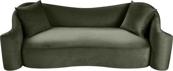 Meridian Furniture Destin Curved Velvet Sofa with Plush Deep Cushions for Modern Living Room Style and Comfort Green 44052Green-S