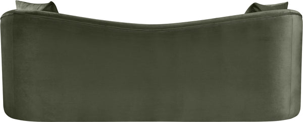 Meridian Furniture Destin Curved Velvet Sofa with Plush Deep Cushions for Modern Living Room Style and Comfort Green 44052Green-S