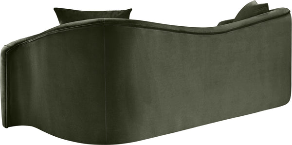 Meridian Furniture Destin Curved Velvet Sofa with Plush Deep Cushions for Modern Living Room Style and Comfort Green 44052Green-S