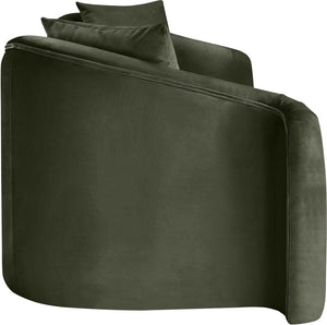 Meridian Furniture Destin Curved Velvet Sofa with Plush Deep Cushions for Modern Living Room Style and Comfort Green 44052Green-S