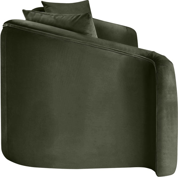 Meridian Furniture Destin Curved Velvet Sofa with Plush Deep Cushions for Modern Living Room Style and Comfort Green 44052Green-S