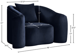 Meridian Furniture Destin Sculptural Velvet Accent Chair with Organic Curves for Modern Living Room Comfort Navy 44052Navy-C