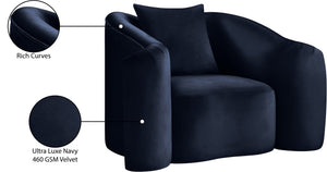 Meridian Furniture Destin Sculptural Velvet Accent Chair with Organic Curves for Modern Living Room Comfort Navy 44052Navy-C