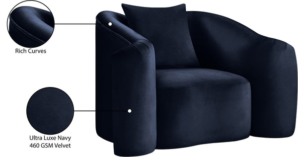Meridian Furniture Destin Sculptural Velvet Accent Chair with Organic Curves for Modern Living Room Comfort Navy 44052Navy-C