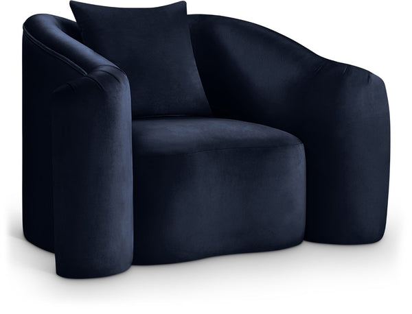 Meridian Furniture Destin Sculptural Velvet Accent Chair with Organic Curves for Modern Living Room Comfort Navy 44052Navy-C
