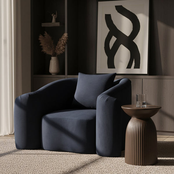 Meridian Furniture Destin Sculptural Velvet Accent Chair with Organic Curves for Modern Living Room Comfort Navy 44052Navy-C