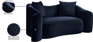 Meridian Furniture Destin Curved Velvet Loveseat with Plush Cushions and Sculpted Frame for Modern Living Rooms Navy 44052Navy-L