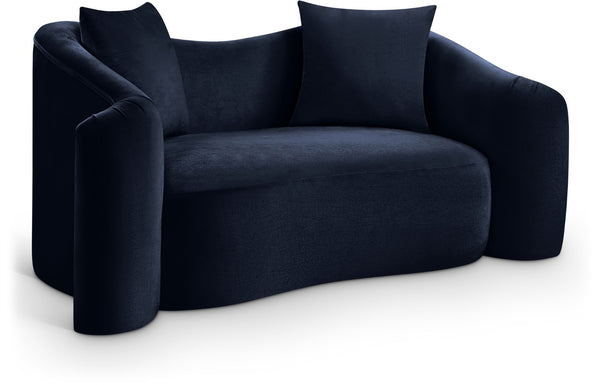 Meridian Furniture Destin Curved Velvet Loveseat with Plush Cushions and Sculpted Frame for Modern Living Rooms Navy 44052Navy-L
