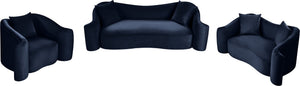 Meridian Furniture Destin Curved Velvet Loveseat with Plush Cushions and Sculpted Frame for Modern Living Rooms Navy 44052Navy-L