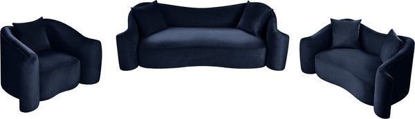 Meridian Furniture Destin Curved Velvet Loveseat with Plush Cushions and Sculpted Frame for Modern Living Rooms Navy 44052Navy-L