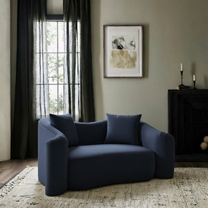 Meridian Furniture Destin Curved Velvet Loveseat with Plush Cushions and Sculpted Frame for Modern Living Rooms Navy 44052Navy-L